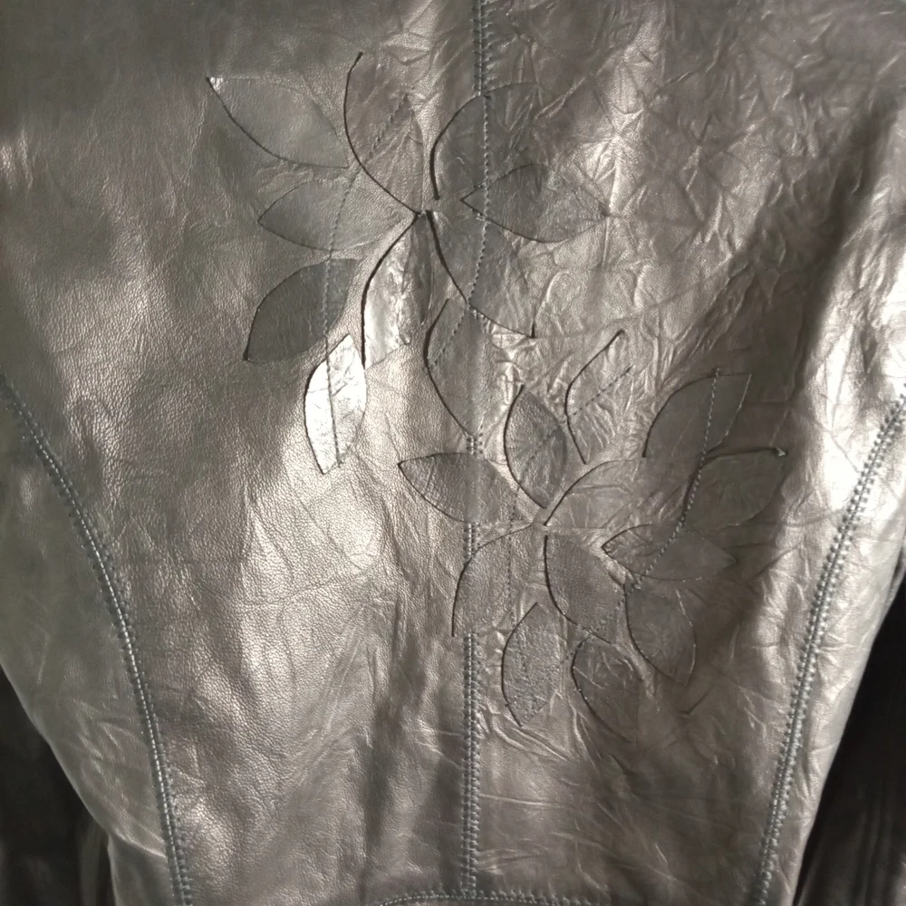 People Like Frank Leather Moto Peplum Button Charcoal Black Leather Jacket Sz S